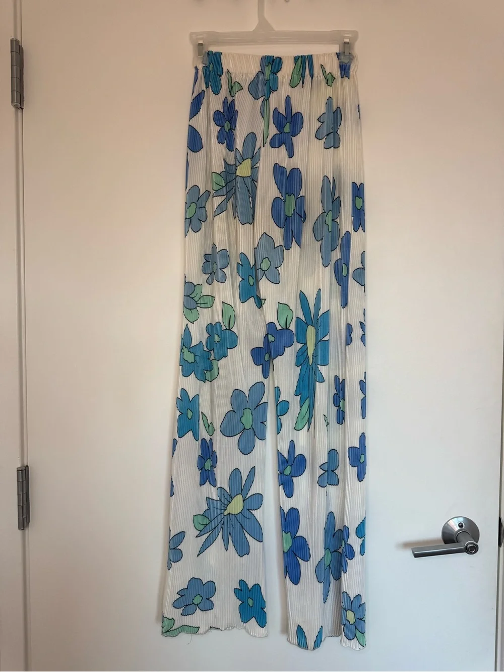 Retro Blue Floral Pleated Blouse Skirt Matching Set Festival Boho Hippie Groovy